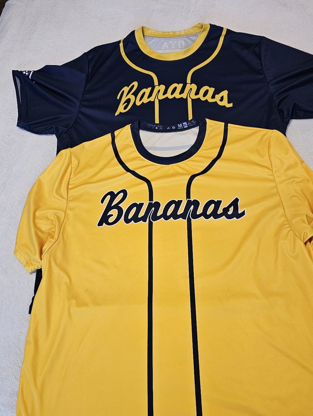 2 Savannah Bananas Sublimated Jersey Performance Tees Men's XL Euc Blue Yellow